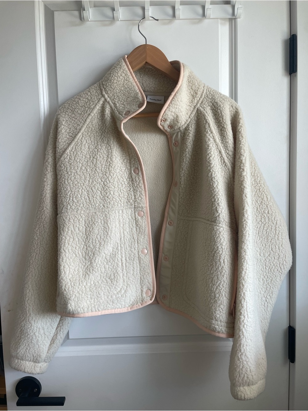 Sunday Best Cream Teddy Jacket with Pink Trim